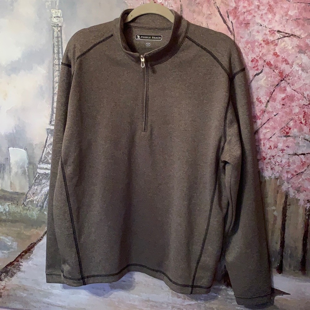 Pebble Beach Quarter Zip heathered brown Top Men’s size Medium EUC